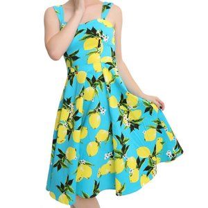 *50's Inspired* PLUS SIZE Hearts and Ross Lemon Turquoise Swing Dress (4X)